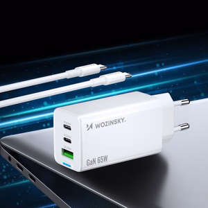 Wozinsky GaN 65W Зарядное устройство USB-A 2xUSB-C с Кабелем USB-C 65W - белый