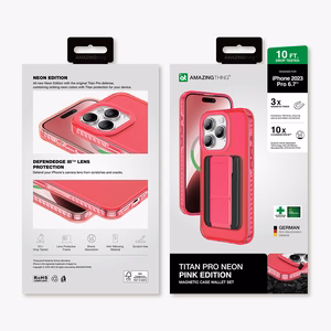 Amazing Thing Titan Pro Neon Mag maciņa apvalks 10FT IP156.7PTWPN Iphone 15 Pro Max rozā ar statīvu