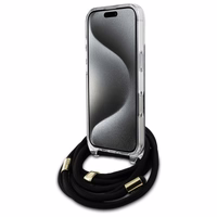 Guess Pār plecu aukla 4G Raksta Apvalks ar Auklu iPhone 16 Pro - melns