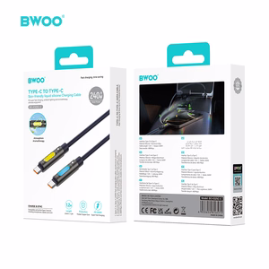 BWOO 240W Type C to Type C Data scented Kabelis With RGB Lighting melns X325C-C
