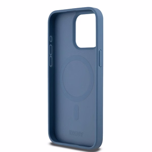 DKNY Ādas monogrammas raksta metāla logotips Magnētiskais viedtālruņa apvalks iPhone 15 Pro Max - zils