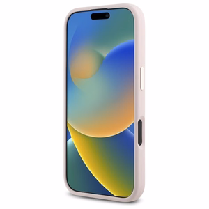 Guess Silicone Logo Strass 4G viedtālruņa apvalks iPhone 16 - gaiši rozā