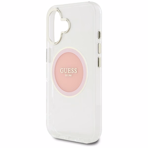Guess IML Metal Colored Circle Classic Logo Magnētiskais viedtālruņa apvalks iPhone 16 - rozā