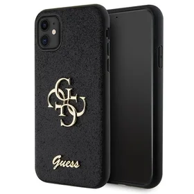 Guess GUHCN61HG4SGK apvalks iPhone 11 / Xr - melns mirdzošs uzraksts Liels 4G