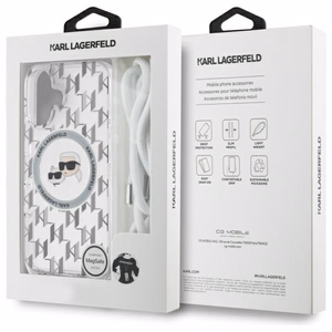 Karl Lagerfeld IML pār plecu monogrammas Karl un Choupette galvas MagSafe iPhone 16 viedtālruņa apvalks - caurspīdīgs