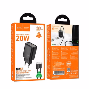 Lādētājs Hoco USB-C QC PD 20W + kabelis USB-C uz Lightning N60 melns