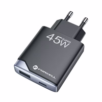 FORCELL F-ENERGY GaN III B245202(1A1C) īpaši plāns ceļojumu lādētājs 1 x Type C + 1 x USB A PD QC4.0 3A 45W melns