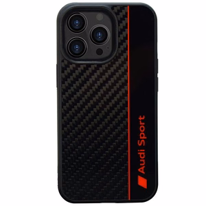 Audi Oglekļa šķiedras svītra iPhone 13 Pro / 13 6.1" melns/melns cietais apvalks AUS-TPUPCIP13P-R8/D1-BK
