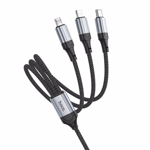 3in1 kabelis USB A uz Lightning / Micro USB / USB C Hoco 2,4A 1 m X102 melns