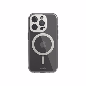 Moshi iGlaze MagSafe vāciņš ierīcei iPhone 15 Pro, caurspīdīgs ar “Luna Silver” krāsas detaļām