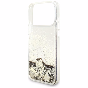 zelta Guess Liquid Glitter 4G Charms vāciņš modeļiem iPhone 18 Pro Max / 17 Pro Max