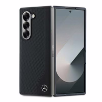 Mercedes Leather Wood Imitation MagSafe viedtālruņa apvalks Samsung Galaxy Z Fold 6 - melns