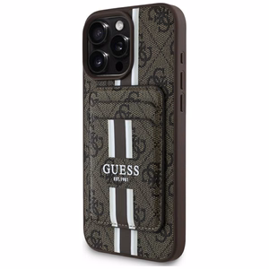 Guess 4G Stripes viedtālruņa apvalks ar Magnētisko maku iPhone 16 Pro Max - brūns