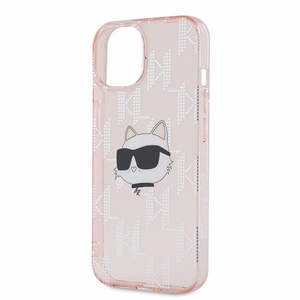 Karl Lagerfeld IML Choupette galvas un monogrammas apvalks iPhone 15 / 14 / 13 - rozā