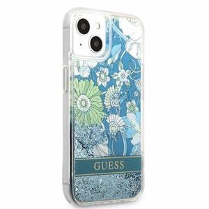 Guess GUHCP13SLFLSN iPhone 13 mini 5.4" zaļš/zaļš cietais viedtālruņa apvalks ar ziedu šķidro spīdumu