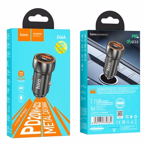 Automobiļa lādētājs Hoco USB A + USB C PD QC3.0 3A 20W Z46A metāla pelēks