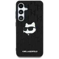 Viedtālruņa apvalks Karl Lagerfeld Ādas Monogramma Pin Logo Choupette Head Samsung Galaxy S25 melns