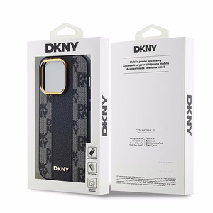 DKNY Ādas rūtainais magnētiskais apvalks iPhone 13 Pro Max - melns
