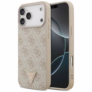 Guess Leather 4G Triangle Strass MagSafe maciņš modelim iPhone 17 Pro Max / 18 Pro Max – rozā