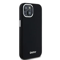 DKNY apvalks no šķidrā silikona MagSafe viedtālrunim iPhone 15 Plus / 14 Plus ar metāla logotipu - melns (m)