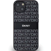 DKNY Ādas mono svītra un metāla logotips viedtālruņa apvalks iPhone 15 Plus / 14 Plus - melns