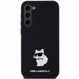 Karl Lagerfeld silikona Choupette metāla piespraude viedtālruņa apvalks Samsung Galaxy S24+ - melns