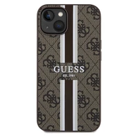Guess 4G Printed Stripes Magnētiskais viedtālruņa apvalks iPhone 15/14/13 - brūns