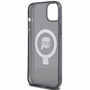 Karl Lagerfeld KLHMP15SHMRSKHK iPhone 15 6.1 melnais kietais apvalks ar gredzenveida statīvu MagSafe