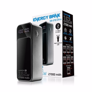 Powerbank 27 000mAh, 1x USB, 2x USB-C, 162,5W, QC4+, flashlight, LCD screen, black