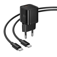 Lādētājs Hoco N66 35W GaN USB-C/USB-A + USB-C uz USB-C kabelis 1.0m melns