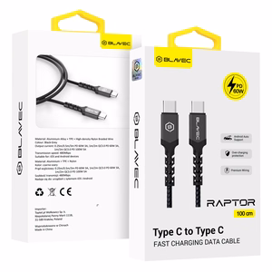 Blavec kabelis Raptor pīts - Type C uz Type C - PD 60W 3A 1 metrs Apple CarPlay/Android Auto (CRA-CC3BG10) melns-pelēks