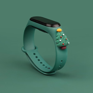 Siksna Xmas Xiaomi Mi Band 3 / 4 Ziemassvētku silikona siksna aproce ar Ziemassvētku eglīti - tumši zaļa