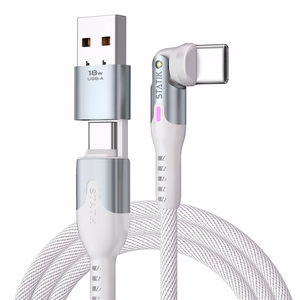 STATIK PowerPivot Pro neilona pīts kabelis, USB-C uz USB-C, 3 m, balts