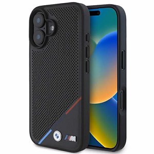 BMW M Perforēts Trīskrāsu Līnija Magnētiskais viedtālruņa apvalks iPhone 16 Plus - melns