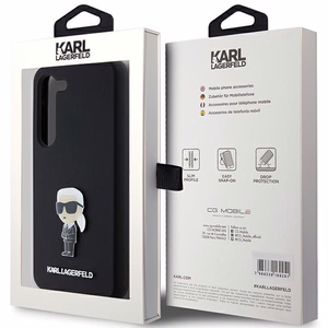 Karl Lagerfeld Silikona Ikonik Metal Pin viedtālruņa apvalks Samsung Galaxy S24 - melns