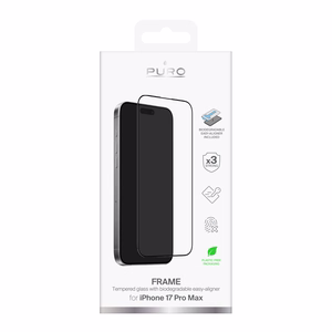 Puro Frame закалённое стекло для iPhone 17 Pro Max с аппликатором и чёрной рамкой