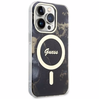 Guess GUHMP14XHTMRSK iPhone 14 Pro Max 6.7" melns cietais apvalks Golden Marble Magnētiskais