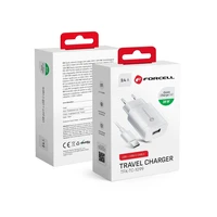FORCELL F-ENERGY TFK-TC-1099 ceļojumu lādētājs USB A + kabelis USB A uz Type C QC3.0 2,4A 18W balts