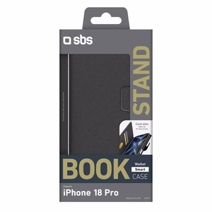 SBS Wallet Smart maciņš modelim iPhone 18 Pro, ar maku un statīvu – melns