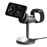 Bezvadu lādētājs MagFusion 3 in 1 Aukey LC-MC311, 15W Qi2 (pelēks)