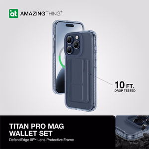Amazing Thing Titan Pro Mag maciņa apvalks 10FT IP156.7PTWBU Iphone 15 Pro Max tumši zila ar statīvu