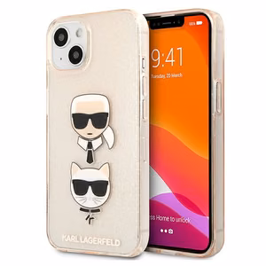Karl Lagerfeld Glitter Karl's & Choupette Head apvalks iPhone 13 mini - zelts