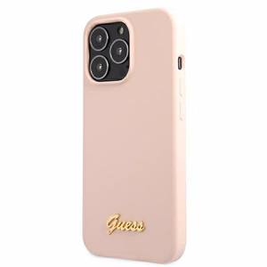 Guess GUHMP13XLSLMGLP viedtālruņa apvalks iPhone 13 Pro Max 6.7" gaiši rozā cietais silikona ar zelta logotipu MagSafe