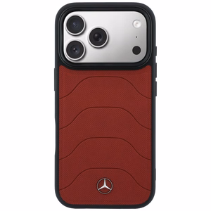 Mercedes Leather Mesh with Bow Line MagSafe maciņš iPhone 17 Pro Max, sarkans