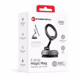 Forcell F-Grip Magic Mag magnētiskais auto telefona turētājs ar piesūcekni, saderīgs ar MagSafe – melns