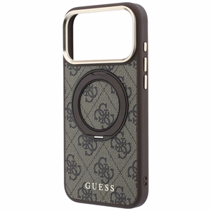 Guess 4G Classic Logo vāciņš modelim iPhone 18 Pro Max / 17 Pro Max, ar 360° gredzenu-statīvu, saderīgs ar MagSafe – brūns