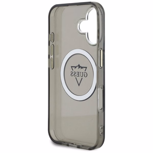 Guess IML Metal Mountain Logo Magnētiskais viedtālruņa apvalks iPhone 16 - melns