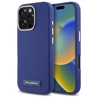 Karl Lagerfeld FW metāla plāksnes MagSafe iPhone 16 Pro viedtālruņa apvalks - zils