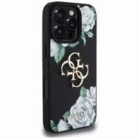 Guess Grained Roses Big 4G logo viedtālruņa apvalks iPhone 16 Pro - melns