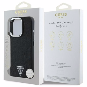 Guess GUHMP16XPGTSPSK iPhone 16 Pro Max 6.3" melns/melns cietais apvalks Grained Triangle Magnētiskais